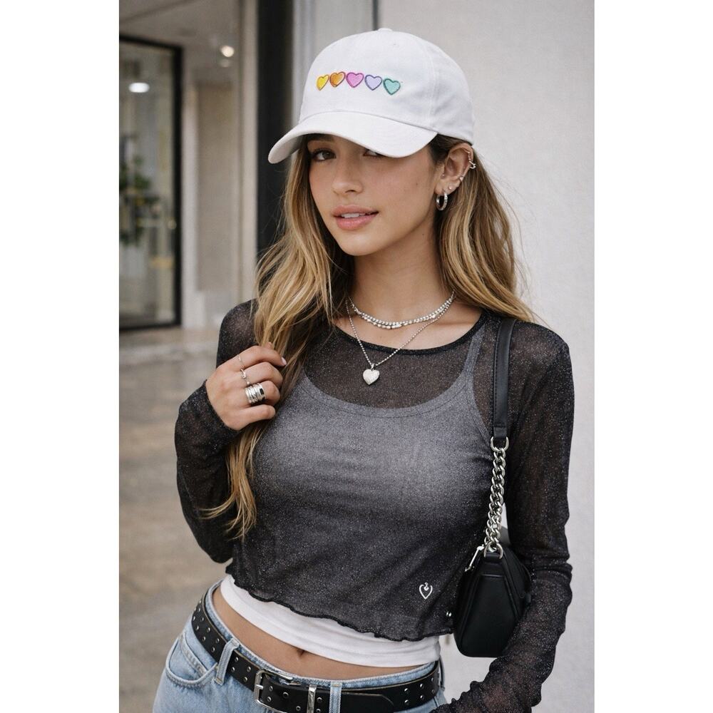 Roller Rabbit X Target Adult Disco Hearts Wave Embroidered Baseball Hat White